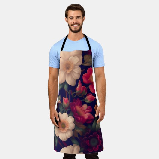 花柄の壁紙 エプロン (着用した状態)