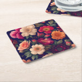 花柄の壁紙 スクエアペーパーコースター (アングル)