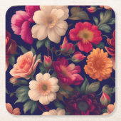花柄の壁紙 スクエアペーパーコースター (正面)
