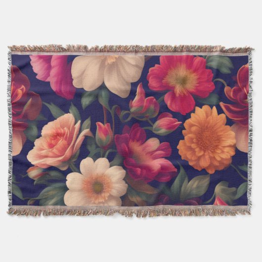 花柄の壁紙 スローブランケット (正面)