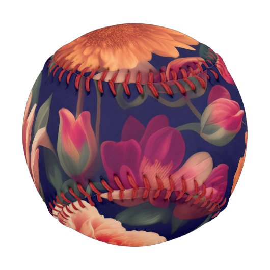 花柄の壁紙 野球ボール (正面)