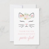 花柄の子猫の誕生日パーティーのお礼カード サンキューカード (正面)