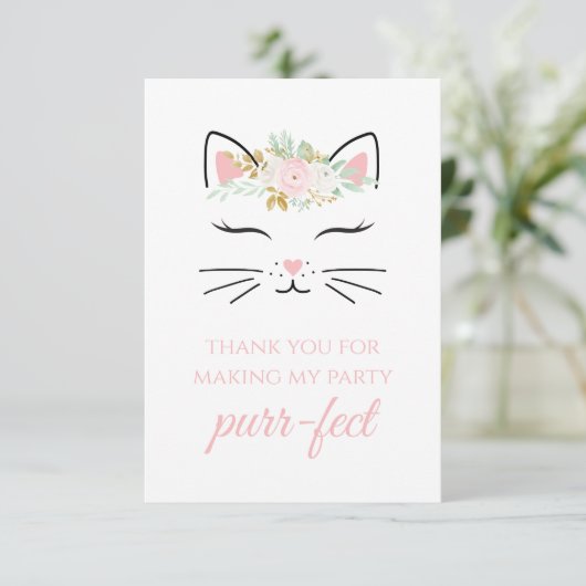 花柄の子猫の誕生日パーティーのお礼カード サンキューカード (スタンド正面)