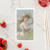 花柄の帽子のビクトリアンテニスのレディー・アンティーク (インサイチュ)