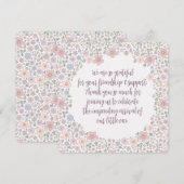 花柄の愛らしいベイビーシャワーの感謝カード (正面/裏面)