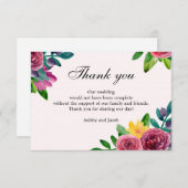 花柄の感謝を込めたメッセージ。 ウォーターカラーの花の結婚式のメモ 招待状 (正面/裏面)