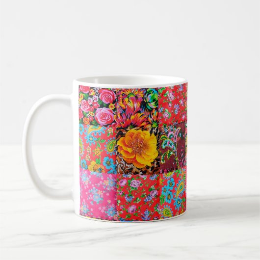 花柄の手作りパッチワークキルト コーヒーマグカップ (左)
