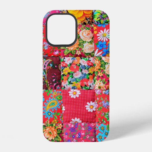 花柄の手作りパッチワークキルト iPhoneケース (裏面)