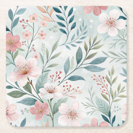 花柄の描画 スクエアペーパーコースター