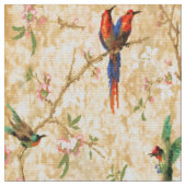 花柄の木の鳥のヴィンテージ柄 ファブリック (クローズアップ)