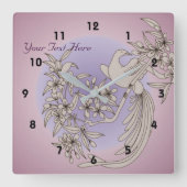 花柄の枝の動物美術のハト スクエア壁時計 (正面)