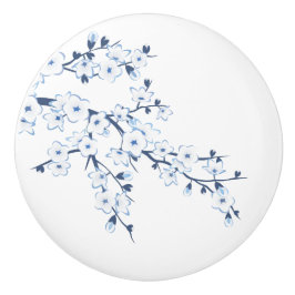花柄の桜の花 青 白 セラミックノブ