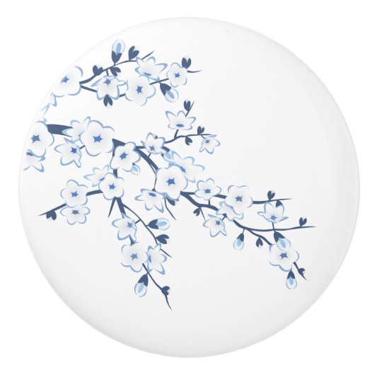 花柄の桜の花 青 白 セラミックノブ (正面)