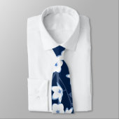 花柄の桜 ネイビーブルー 白 ネクタイ (タイ)