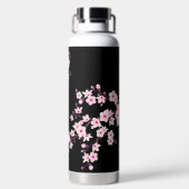 花柄の桜 | ピンク ブラック モノグラム ウォーターボトル (背面)
