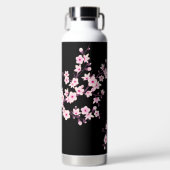 花柄の桜 | ピンク ブラック モノグラム ウォーターボトル (正面)
