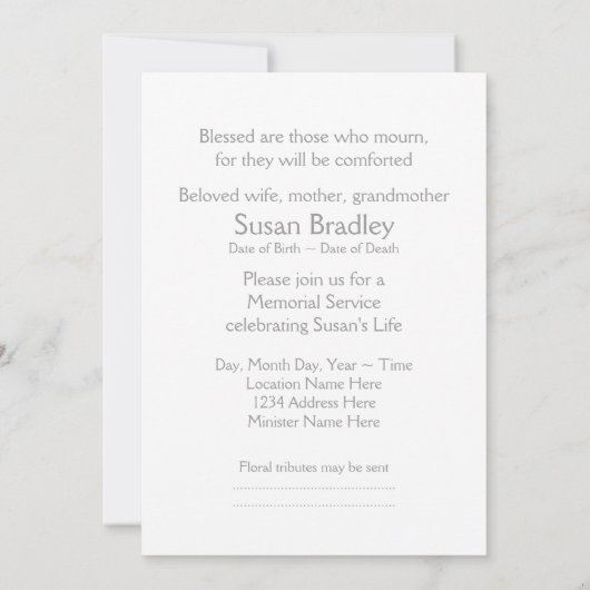 花柄の楕円形の形状を追加フォト2葬儀 招待状 (裏面)