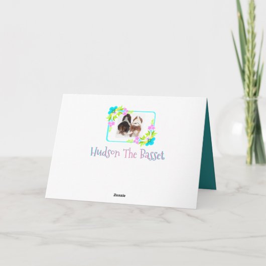 花柄の母の日のカードでかわいいバセットの子犬 カード (裏面)