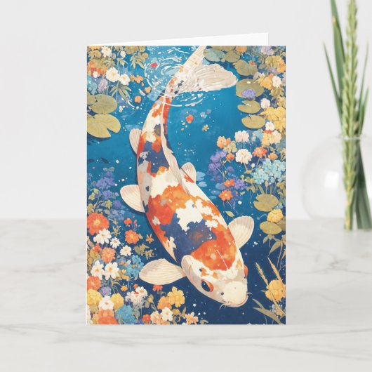 花柄の水中を泳ぐ万華鏡の鯉 カード (正面)