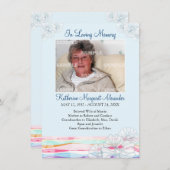 花柄の波の青い記念の通知 招待状 (正面/裏面)