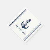 花柄の海軍アンカーカスタムボート名 白 スタンダードカクテルナプキン (角)