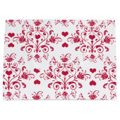 花柄の渦巻およびハートのバレンタインデーのギフトバッグ ラージペーパーバッグ (正面)