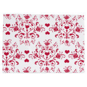 花柄の渦巻およびハートのバレンタインデーのギフトバッグ ラージペーパーバッグ (裏面)