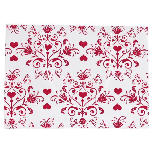 花柄の渦巻およびハートのバレンタインデーのギフトバッグ ラージペーパーバッグ (裏面)