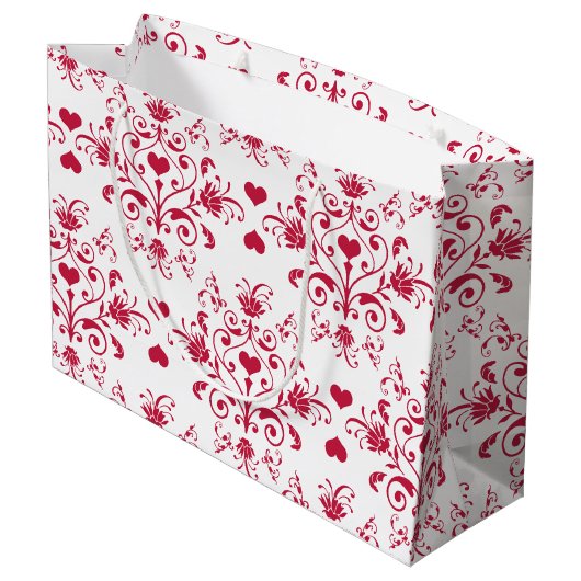 花柄の渦巻およびハートのバレンタインデーのギフトバッグ ラージペーパーバッグ (裏面アングル)