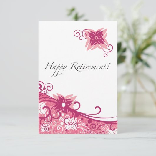 花柄の渦巻の退職のパーティの招待状 招待状 (スタンド正面)