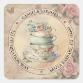 花柄の湯飲みのお返しの封筒のシール スクエアシール (正面)