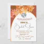 花柄の焦橙色シルバーディスコ ブライダルシャワー 招待状 (正面)