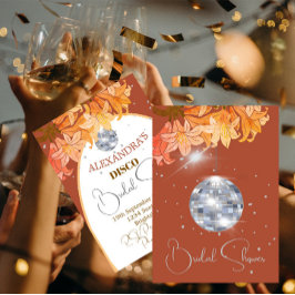 花柄の焦橙色シルバーディスコ ブライダルシャワー 招待状