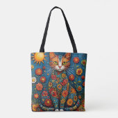 花柄の猫のボディが花に囲まれたデザイン 🌸 トートバッグ (裏面)