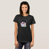 花柄の猫ママ読書好きTシャツ Tシャツ (正面フル)