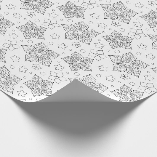 花柄の白黒の着色ギフトラップ ラッピングペーパー (角)