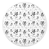 花柄の白黒の花 セラミックノブ (正面)