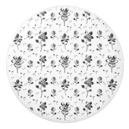 花柄の白黒の花 セラミックノブ