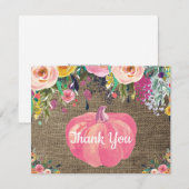 花柄の秋の感謝を伝えるポストカード - かぼちゃと麻のデザイン サンキューカード (正面/裏面)