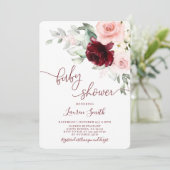 花柄の秋バーガンディーブラッシュベイビーシャワー 招待状 (スタンド正面)