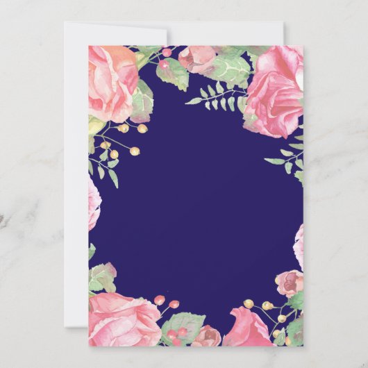 花柄の第12誕生日の金ゴールドのグリッターの濃紺 招待状 (裏面)