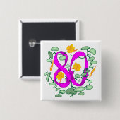 花柄の第80誕生日プレゼント 缶バッジ (正面&裏面)