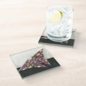 花柄の紙のOrigamiの蝶 ガラスコースター (アングル)