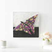 花柄の紙のOrigamiの蝶 スクエア壁時計 (ホーム)