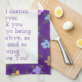 花柄の紫色 キッチンタオル (四つ折り)