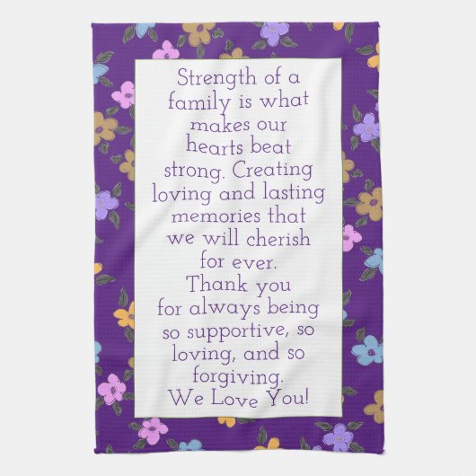 花柄の紫色 キッチンタオル (縦)