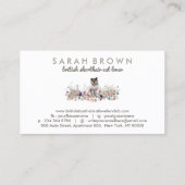 花柄の背景のイギリス短毛種の可愛い猫 名刺 (裏面)