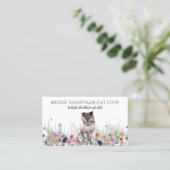 花柄の背景のイギリス短毛種の可愛い猫 名刺 (スタンド正面)