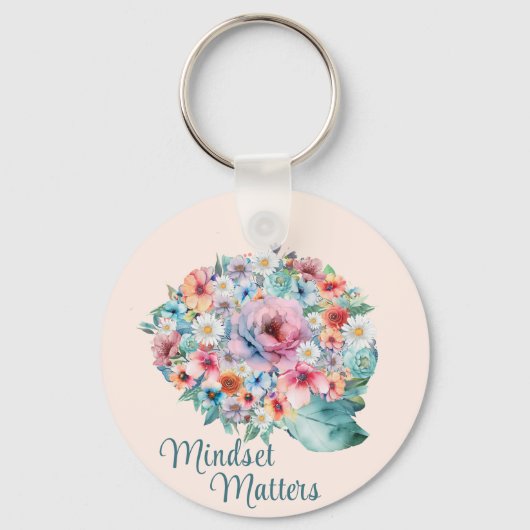 花柄の脳ポジティブマインドセット名言 インスピレーション 鍵チェーン キーホルダー (正面)