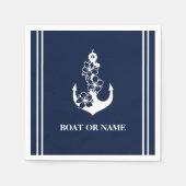 花柄の航海アンカーカスタムボート名 スタンダードカクテルナプキン (正面)